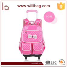 Fashion Rolling polyester Kids Trolley School Bag with Wheels